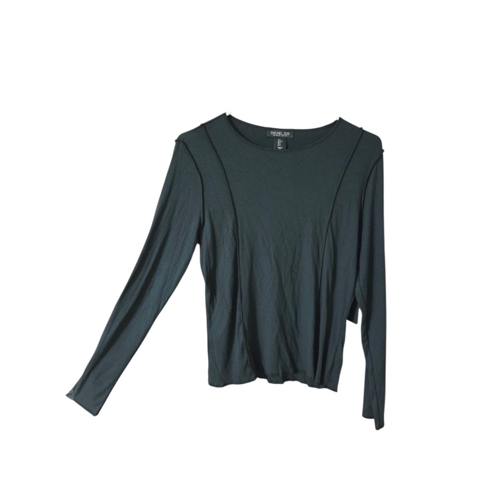 Rachel Zoe Black Ribbed Fitted Modal Long Sleeve Knit Top L NWT Exposed Seams